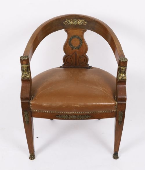 ANTIQUE FRENCH EMPIRE REVIVAL MAHOGANY ORMOLU MOUNTED ARMCHAIR 19TH C - ADDITIONAL PHOTO 1