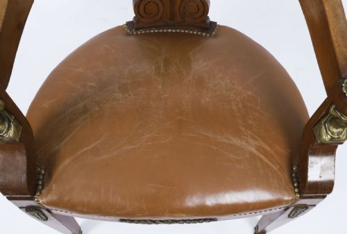 ANTIQUE FRENCH EMPIRE REVIVAL MAHOGANY ORMOLU MOUNTED ARMCHAIR 19TH C - ADDITIONAL PHOTO 2