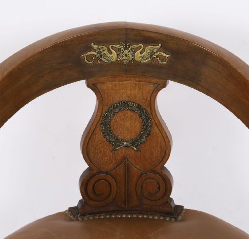 ANTIQUE FRENCH EMPIRE REVIVAL MAHOGANY ORMOLU MOUNTED ARMCHAIR 19TH C - ADDITIONAL PHOTO 4