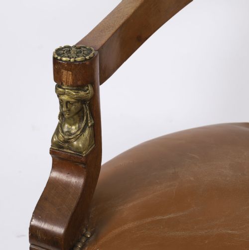 ANTIQUE FRENCH EMPIRE REVIVAL MAHOGANY ORMOLU MOUNTED ARMCHAIR 19TH C - ADDITIONAL PHOTO 6