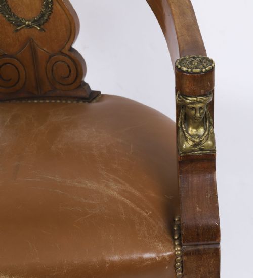 ANTIQUE FRENCH EMPIRE REVIVAL MAHOGANY ORMOLU MOUNTED ARMCHAIR 19TH C - ADDITIONAL PHOTO 8