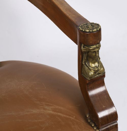 ANTIQUE FRENCH EMPIRE REVIVAL MAHOGANY ORMOLU MOUNTED ARMCHAIR 19TH C - ADDITIONAL PHOTO 9