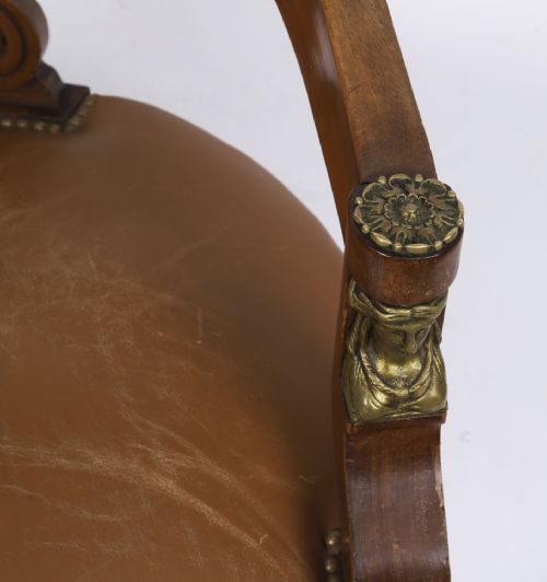 ANTIQUE FRENCH EMPIRE REVIVAL MAHOGANY ORMOLU MOUNTED ARMCHAIR 19TH C - ADDITIONAL PHOTO 10