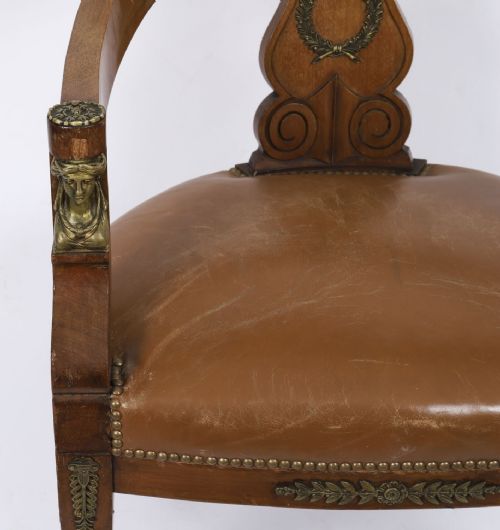 ANTIQUE FRENCH EMPIRE REVIVAL MAHOGANY ORMOLU MOUNTED ARMCHAIR 19TH C - ADDITIONAL PHOTO 11