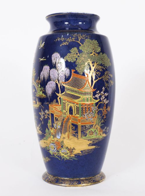 ANTIQUE PAIR CARLTON WARE COBALT BLUE PORCELAIN VASES CIRCA 1920 - ADDITIONAL PHOTO 1