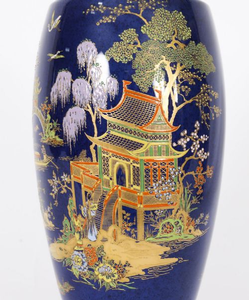 ANTIQUE PAIR CARLTON WARE COBALT BLUE PORCELAIN VASES CIRCA 1920 - ADDITIONAL PHOTO 2