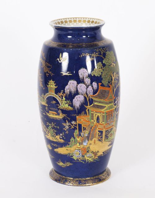 ANTIQUE PAIR CARLTON WARE COBALT BLUE PORCELAIN VASES CIRCA 1920 - ADDITIONAL PHOTO 4