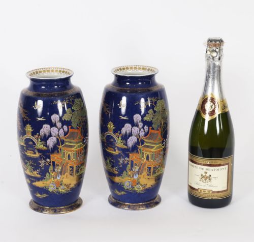 ANTIQUE PAIR CARLTON WARE COBALT BLUE PORCELAIN VASES CIRCA 1920 - ADDITIONAL PHOTO 17