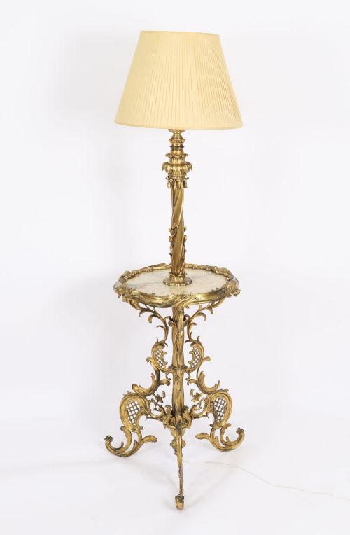 fig 1. Antique Rococo Revival Ormolu & Onyx Telescopic Standard Lamp circa 1900