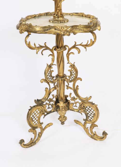 fig 4. Antique Rococo Revival Ormolu & Onyx Telescopic Standard Lamp circa 1900