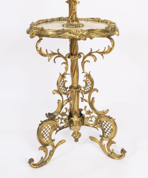 fig 6. Antique Rococo Revival Ormolu & Onyx Telescopic Standard Lamp circa 1900
