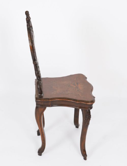 ANTIQUE SWISS WALNUT MARQUETRY INLAID MUSICAL CHAIR 19TH C - ADDITIONAL PHOTO 1