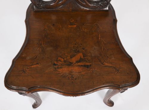ANTIQUE SWISS WALNUT MARQUETRY INLAID MUSICAL CHAIR 19TH C - ADDITIONAL PHOTO 3