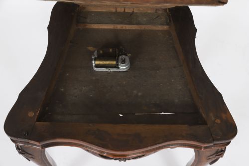 ANTIQUE SWISS WALNUT MARQUETRY INLAID MUSICAL CHAIR 19TH C - ADDITIONAL PHOTO 10