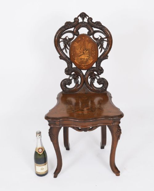 ANTIQUE SWISS WALNUT MARQUETRY INLAID MUSICAL CHAIR 19TH C - ADDITIONAL PHOTO 14