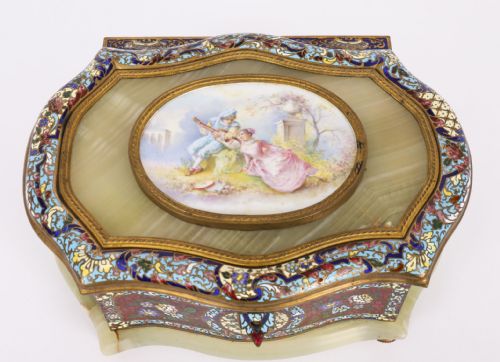 fig 2. Antique French Porcelain-Mounted Champlevé and Onyx Casket, 19th C