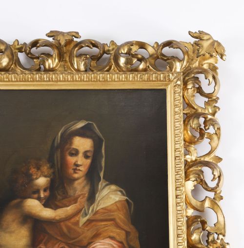 fig 4. A 19th-century oil painting depicting the Madonna in draped garments holding the standing infant Christ Child.