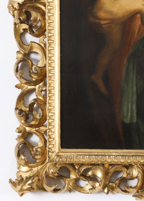 fig 5. A 19th-century oil painting depicting the Madonna in draped garments holding the standing infant Christ Child.