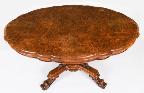 fig 1. Antique Burr Walnut Oval Tilt Top Loo Dining Table Circa 1860 19th Century