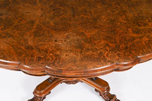 fig 2. Antique Burr Walnut Oval Tilt Top Loo Dining Table Circa 1860 19th Century