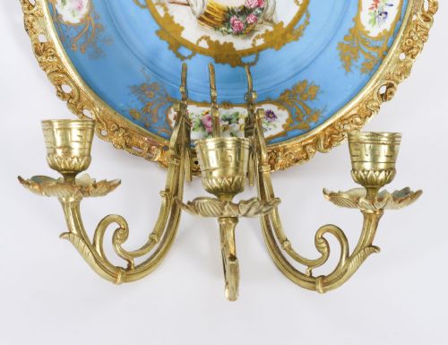 ANTIQUE PAIR ORMOLU SEVRES PORCELAIN PORTRAITS WALL LIGHTS SCONCES 19TH C - ADDITIONAL PHOTO 4