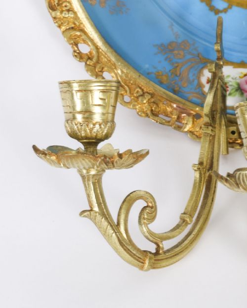 ANTIQUE PAIR ORMOLU SEVRES PORCELAIN PORTRAITS WALL LIGHTS SCONCES 19TH C - ADDITIONAL PHOTO 5