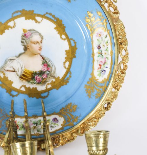 ANTIQUE PAIR ORMOLU SEVRES PORCELAIN PORTRAITS WALL LIGHTS SCONCES 19TH C - ADDITIONAL PHOTO 6