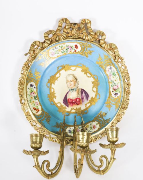 ANTIQUE PAIR ORMOLU SEVRES PORCELAIN PORTRAITS WALL LIGHTS SCONCES 19TH C - ADDITIONAL PHOTO 11