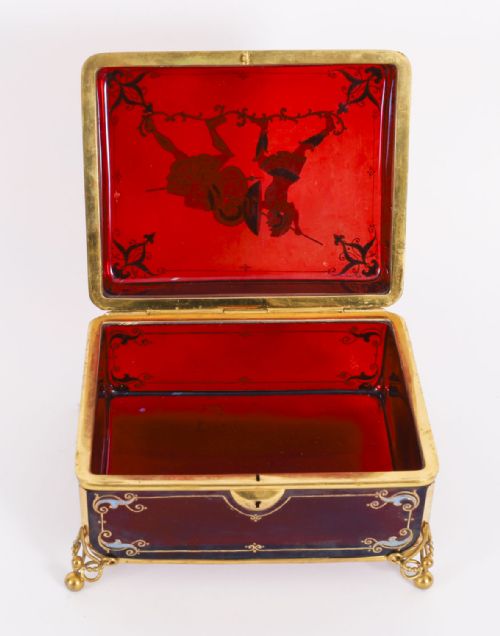 fig 1. Antique French Crystal de Sevres Ruby Crystal Jewellery Casket 19th C