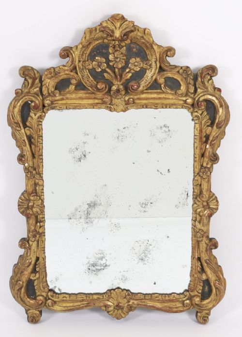 ANTIQUE FRENCH GILTWOOD OVERMANTEL ROCOCO MIRROR 18TH CENTURY 92X64CM