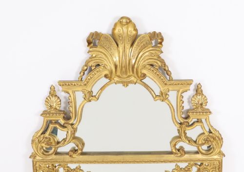 ANTIQUE GILTWOOD LOUIS REVIVAL OVERMANTEL CUSHION MIRROR C1920 140 X 83CM - ADDITIONAL PHOTO 1