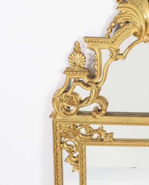ANTIQUE GILTWOOD LOUIS REVIVAL OVERMANTEL CUSHION MIRROR C1920 140 X 83CM - ADDITIONAL PHOTO 2