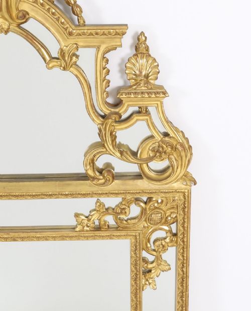 ANTIQUE GILTWOOD LOUIS REVIVAL OVERMANTEL CUSHION MIRROR C1920 140 X 83CM - ADDITIONAL PHOTO 4