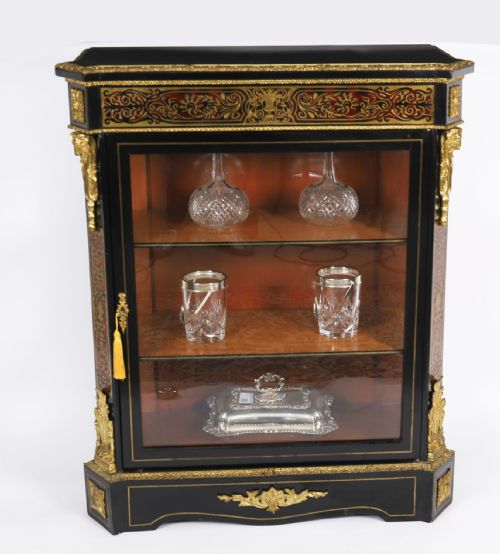 ANTIQUE FRENCH NAPOLEON III EBONIZED BOULLE PIER CABINET C1860 19TH C - ADDITIONAL PHOTO 1