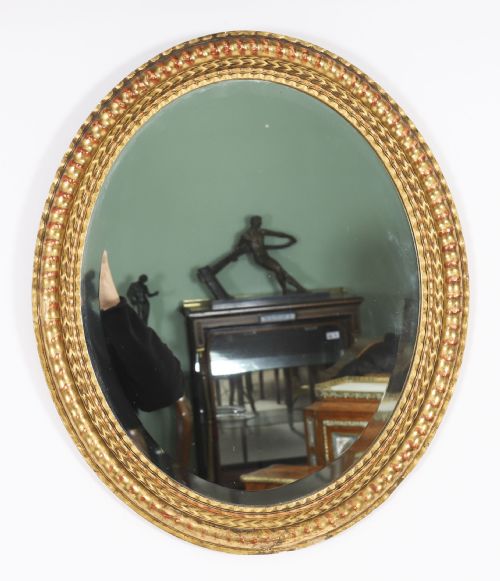 ANTIQUE PAIR FRENCH ROCOCO OVAL GILTWOOD MIRRORS 19TH CENTURY 58X49CM - ADDITIONAL PHOTO 1