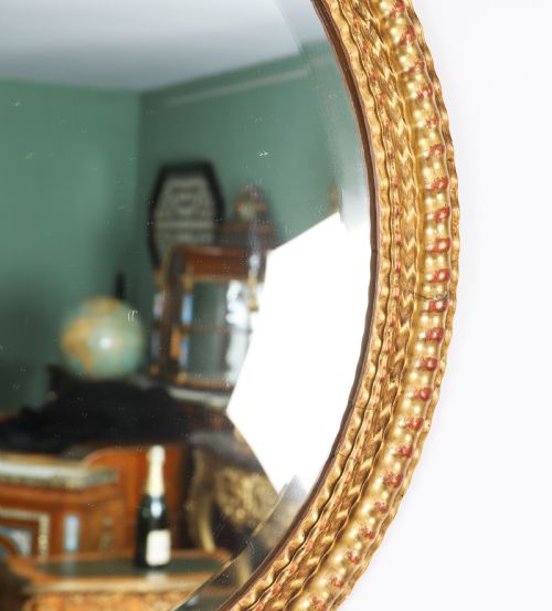 ANTIQUE PAIR FRENCH ROCOCO OVAL GILTWOOD MIRRORS 19TH CENTURY 58X49CM - ADDITIONAL PHOTO 2
