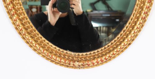ANTIQUE PAIR FRENCH ROCOCO OVAL GILTWOOD MIRRORS 19TH CENTURY 58X49CM - ADDITIONAL PHOTO 3