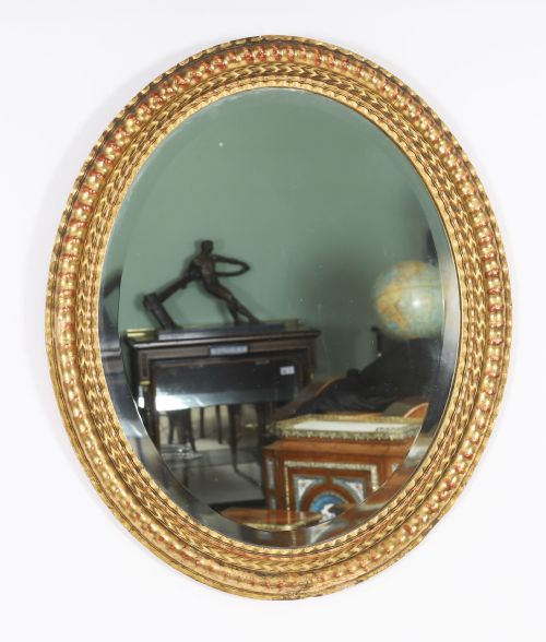 ANTIQUE PAIR FRENCH ROCOCO OVAL GILTWOOD MIRRORS 19TH CENTURY 58X49CM - ADDITIONAL PHOTO 7