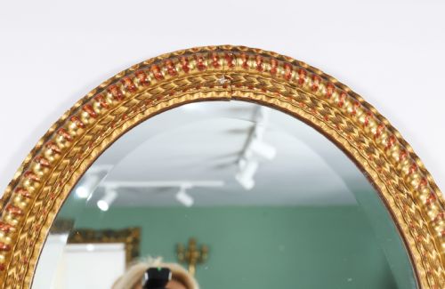 ANTIQUE PAIR FRENCH ROCOCO OVAL GILTWOOD MIRRORS 19TH CENTURY 58X49CM - ADDITIONAL PHOTO 11