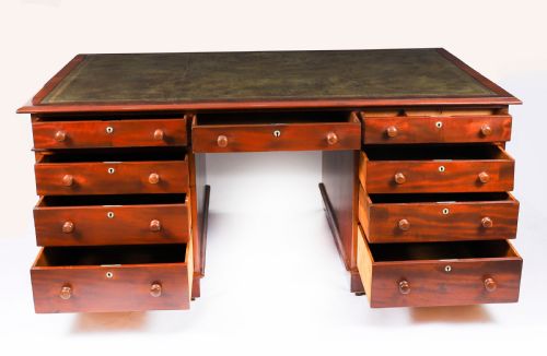 ANTIQUE VICTORIAN FLAME MAHOGANY PARTNERS PEDESTAL DESK C1860 19TH C - ADDITIONAL PHOTO 2