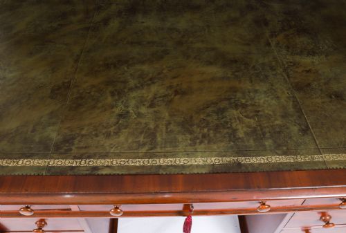 ANTIQUE VICTORIAN FLAME MAHOGANY PARTNERS PEDESTAL DESK C1860 19TH C - ADDITIONAL PHOTO 3