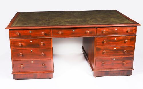 ANTIQUE VICTORIAN FLAME MAHOGANY PARTNERS PEDESTAL DESK C1860 19TH C - ADDITIONAL PHOTO 11