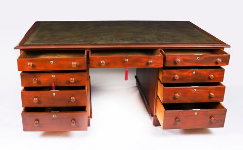 ANTIQUE VICTORIAN FLAME MAHOGANY PARTNERS PEDESTAL DESK C1860 19TH C - ADDITIONAL PHOTO 12
