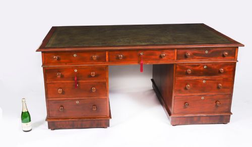 ANTIQUE VICTORIAN FLAME MAHOGANY PARTNERS PEDESTAL DESK C1860 19TH C - ADDITIONAL PHOTO 18