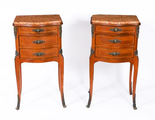 ANTIQUE PAIR FRENCH LOUIS XV PARQUETRY BOMBE BEDSIDE CABINETS 19TH C - ADDITIONAL PHOTO 1