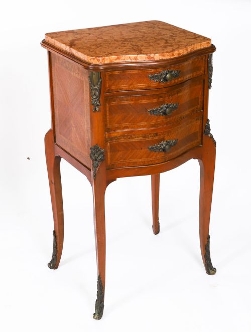 ANTIQUE PAIR FRENCH LOUIS XV PARQUETRY BOMBE BEDSIDE CABINETS 19TH C - ADDITIONAL PHOTO 2