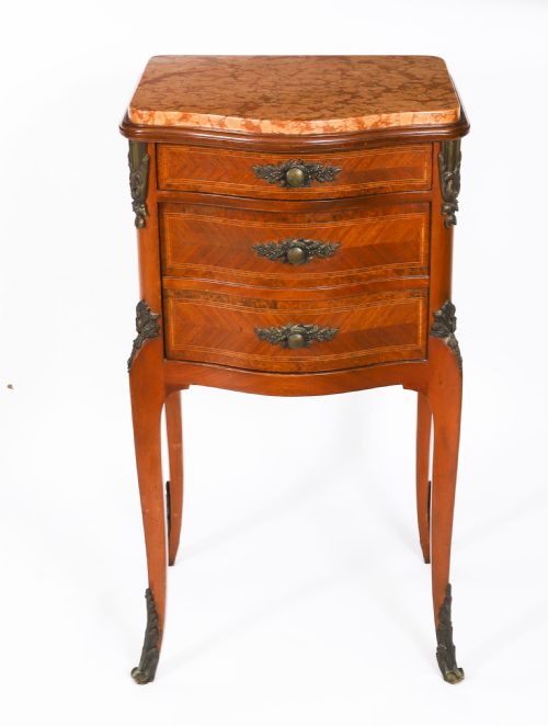 ANTIQUE PAIR FRENCH LOUIS XV PARQUETRY BOMBE BEDSIDE CABINETS 19TH C - ADDITIONAL PHOTO 3