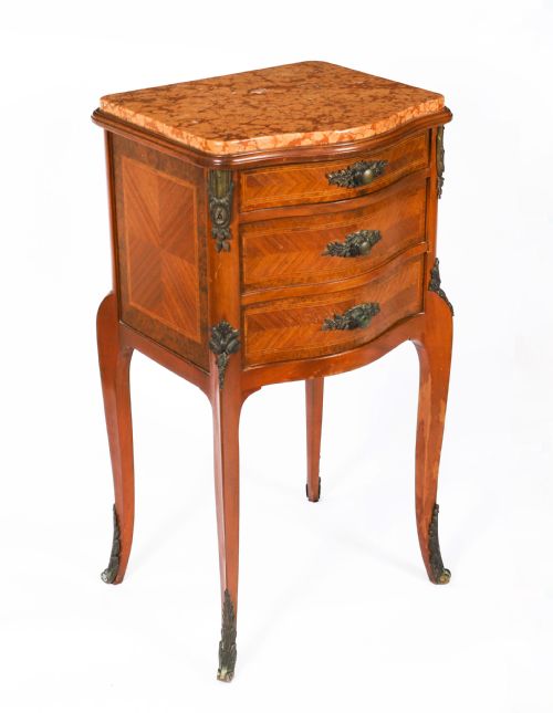 ANTIQUE PAIR FRENCH LOUIS XV PARQUETRY BOMBE BEDSIDE CABINETS 19TH C - ADDITIONAL PHOTO 6