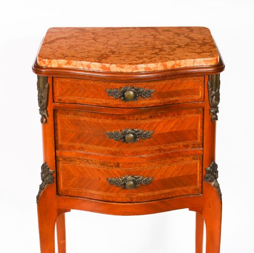 ANTIQUE PAIR FRENCH LOUIS XV PARQUETRY BOMBE BEDSIDE CABINETS 19TH C - ADDITIONAL PHOTO 10