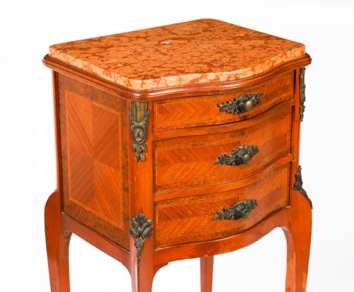 ANTIQUE PAIR FRENCH LOUIS XV PARQUETRY BOMBE BEDSIDE CABINETS 19TH C - ADDITIONAL PHOTO 11